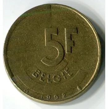 Sběratelství BELGIE. 5 francs 1992. BELGIE.