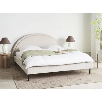 Ložnice Postel světle béžová polyesterové čalounění 180 x 200 cm rám postele s roštem zaoblené čelo minimalistický retro design ložnice Beliani
