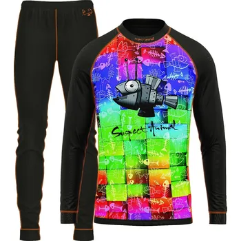 Set dětského termoprádla Set dětského funkčního prádla ROBORYBA černá Bamboo Ultra - Oranžová neon / 110