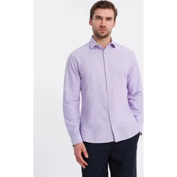 Pánské oblečení Ombre Clothing Trendy pánská levandulová košile s dlouhým rukávem V2 SHOS-0183