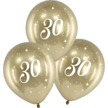 PartyDeco Balonky latex číslo 30 chromově zlaté 30 cm, 6 ks