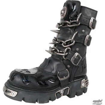 Pánská zimní obuv boty kožené dámské - Chain Boots (727-S1) Black - NEW ROCK - M.727-S1 - 43