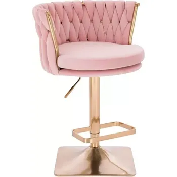 LuxuryForm DESIGN Barová židle LYON VELUR na zlaté hranaté podstavě - růžová