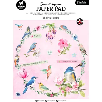 Výtvarná sada DIY Blok s výseky Studio Light "Spring Birds", A4, 32 l. - Jarní ptáčci