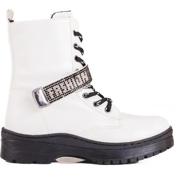 Dámské kozačky Bílé dětské kozačky s kamínky