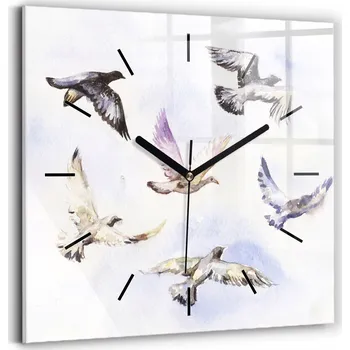Hodiny Čtvercové Skleněné Nástěnné Hodiny do Kanceláře s Motivem Létajících Ptáků 30x30 cm