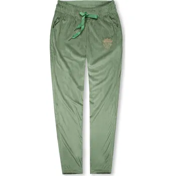 Dámské kalhoty Zelené sametové teplákové kalhoty