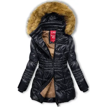 Tmavě modrá lesklá prošívaná bunda s kapucí