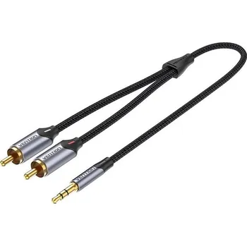 Hi-Fi systém Audio kabel Vention 3.5mm Jack Male to 2-Male RCA Cinch Cable 10M Gray Aluminum Alloy Type