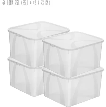 Úložný box Sada 4 kusů úložných boxů s víkem, Rotho LONA, 42x35x23 (25l)