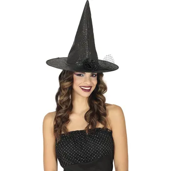 Klobouk Čarodějnický špičatý klobouk s květinou
