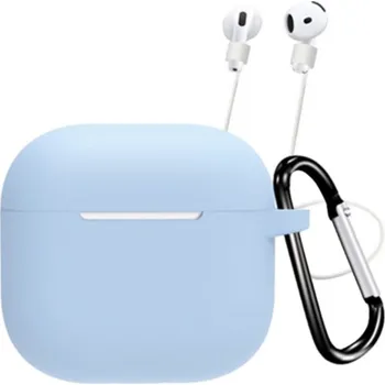Silikonový obal s karabinou a šňůrkou proti ztrátě pro AirPods 4 - modrý
