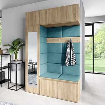 Předsíňová stěna Předsíňová stěna Emi 21 - dub Sonoma Barva čalounění: Modrá - Trinity 13