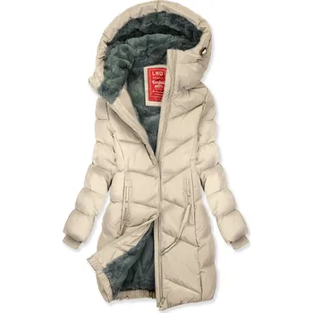 Béžová teplá zimní bunda v prodlouženém střihu