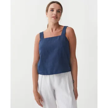 Dámská halenka Magic Linen Lněné tílko OLINDA v tmavě modré barvě Velikost: S