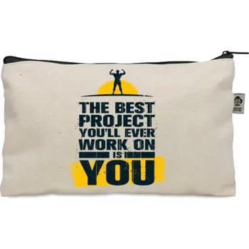 Kosmetická taška KOSMETICKÁ taštička béžová BEST IS YOU na trénink do posilovny, dárek KO_293