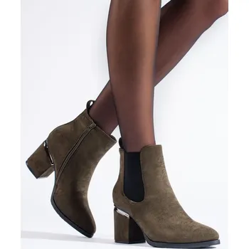 Dámská zimní obuv Tmavozelené kotníkové boty na sloupku Vinceza