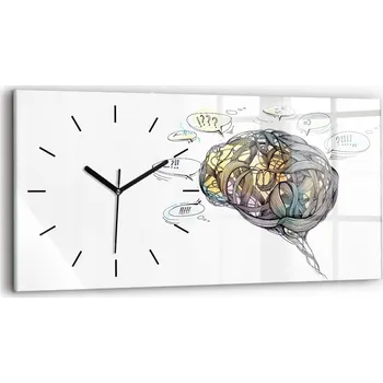 Hodiny Moderní skleněné nástěnné hodiny 60x30 cm - Umělecké zobrazení mozku