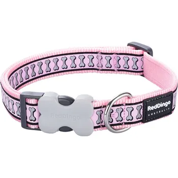 Obojek pro psa Obojek reflexní Red Dingo BONES 20-32cm/12mm Sv. Růžová
