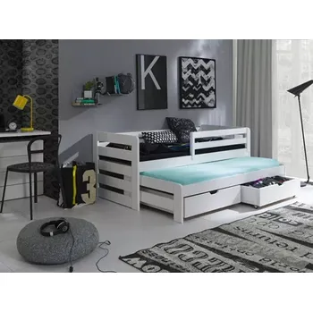 Dětská postel Postel L-Senzum s výsuvným lůžkem a úložným prostorem 90x200 cm borovice masiv BÍLÉ