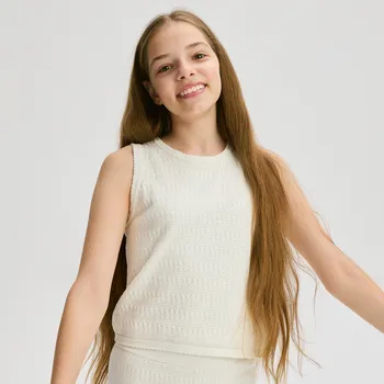 Dívčí svetr Reserved - Úpletová vesta - krémová - 257DB-01X - 257DB-01X-122