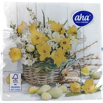 Papírový ubrousek Aha Papírové ubrousky 3 vrstvé 33 x 33 cm velikonoční košík s narcisky 20 ks
