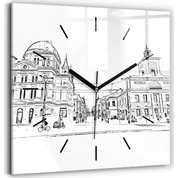 Hodiny Skleněné nástěnné hodiny do obýváku s grafikou Ilustrace města Poznaň 30x30 cm