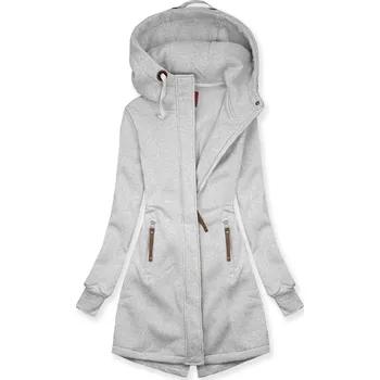 Dámská mikina Šedá melírovaná mikina s kapucí v prodlouženém střihu