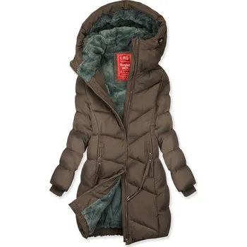 Hnědá teplá zimní bunda v prodlouženém střihu