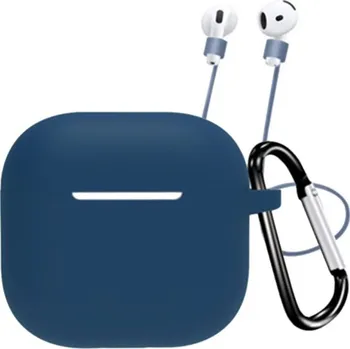 Pouzdro na mobilní telefon Silikonový obal s karabinou a šňůrkou proti ztrátě pro AirPods 4 - tmavě modrý