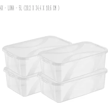 Úložný box Sada 4 kusů úložný boxů, s víkem, Rotho LONA, 34x20x11 (5l dámské boty)
