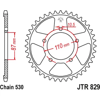 Řetězová sada pro motocykl Řetězová rozeta JT JTR 829-47ZBK 47 zubů, 530 Černý zinek JTR829.47ZBK