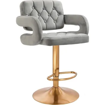 Barová židle LuxuryForm DESIGN Barová židle ADRIA VELUR na zlatém talíři - šedá