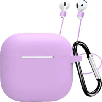 Pouzdro na mobilní telefon Silikonový obal s karabinou a šňůrkou proti ztrátě pro AirPods 4 - fialový