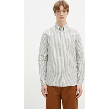 Pánská košile Bavlněná košile Fred Perry zelená barva, regular, s límečkem button-down, M6574.X89, L, 78X