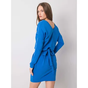 Dámské šaty Jednoduché modré šaty s dlouhým rukávem RV-