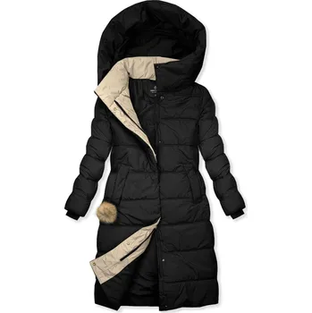 zimní bunda s kapucí černá/béžová