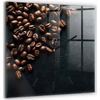 Hodiny Čtvercové Skleněné Nástěnné Hodiny do Kanceláře S Potiskem Kávová zrna 60x60 cm