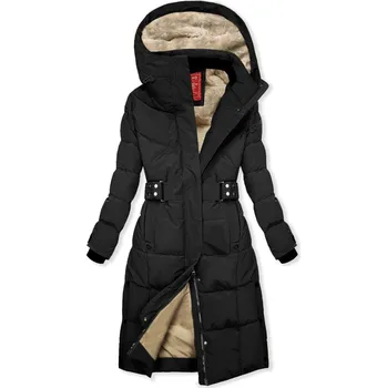 Černá/béžová zimní bunda s páskem