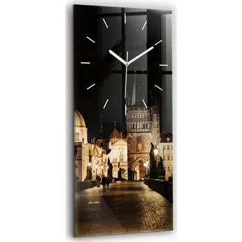 Hodiny Skleněné hodiny s tichým mechanismem Loft Nástěnné Karlův most v Praze 30x60