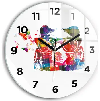 Hodiny Čtvercové Skleněné Foto Hodiny na Zeď do Obýváku Hlava medvěda průměr 30 cm