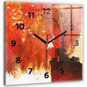 Hodiny Skleněné hodiny s obrazem Tichý mechanismus Loft Nástěnné Nevěsta na podzim