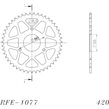 Řetězová sada pro motocykl Řetězová rozeta SUPERSPROX RFE-1077:47-BLK černý 47 zubů, 420 RIEJU NKD 50 Naked 2004-2009