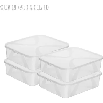 Úložný box Sada 4 kusů úložných boxů s víkem, Rotho LONA, 42x35x11 (12l)