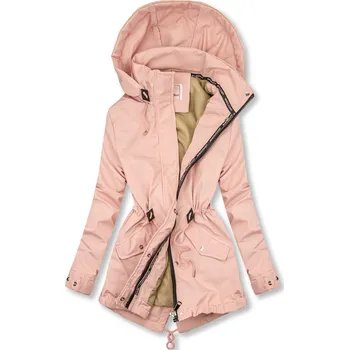 Růžová přechodná parka s béžovou podšívkou