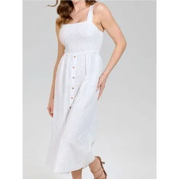 Dámské šaty Sinsay - Midi šaty s vyšívanými ozdobami - bílá - 510DA-00X - 510DA-00X-L