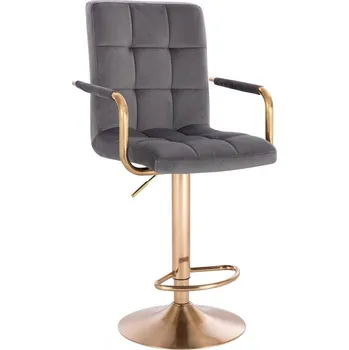 Barová židle LuxuryForm DESIGN Barová židle VERONA GOLD VELUR na zlatém talíři - tmavě šedá