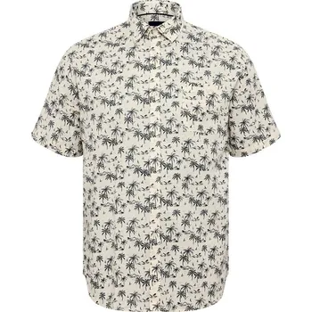 Pánská košile lněná 51111 NORTH krémová potisk palmy krátký rukáv 3XL - 8XL NORTH - 5XL