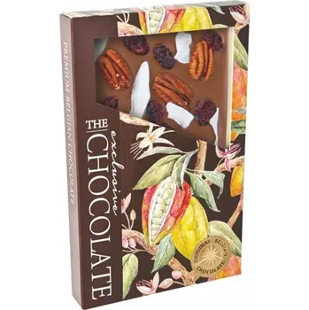 Čokoláda The Chocolate Formovaná mléčná čokoláda s pekanovými oříšky, brusinkami a kokosem 135 g
