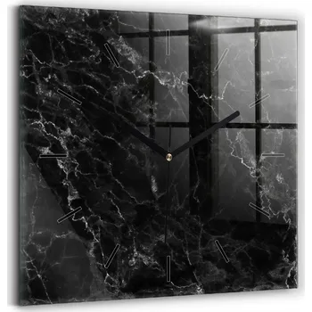 Hodiny Skleněné Hodiny s potiskem Moderní Nástěnné Hodiny Tmavý Mramor 30x30